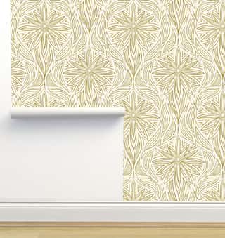 Botanical Waves Gold on White by Hummbird Creative