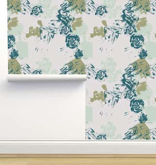 Abstract Roses Teal Wallpaper by Monor Designs