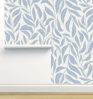 Cascading Leaves Dusty Blue on Cream by Hummbird Creative