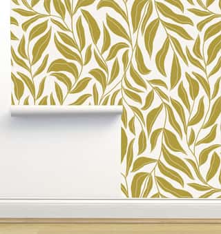 Cascading Leaves Gold on Cream by Hummbird Creative