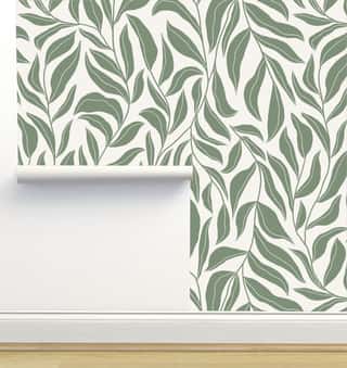 Cascading Leaves Sage on Cream by Hummbird Creative