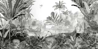 Leopard Landscape Black and White Wall Mural