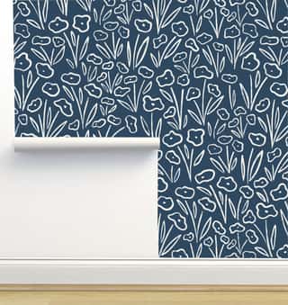 Flower Field Cream on Navy Large Scale by Hummbird Creative