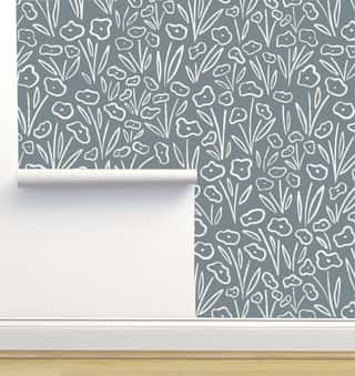 Flower Field Cream on Slate Gray Large Scale by Hummbird Creative