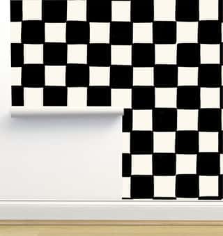 Freehand Checkers Black on Cream by Hummbird Creative
