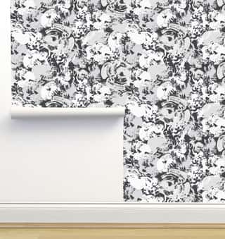 Brushy Flower Dark Grey Wallpaper by Monor Designs