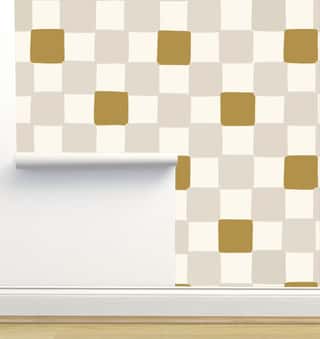 Freehand Checkers Gold Bone on Cream by Hummbird Creative