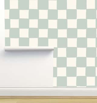 Freehand Checkers Light Blue on Cream by Hummbird Creative