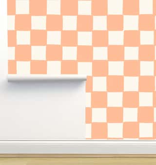 Freehand Checkers Peach Fuzz on Cream by Hummbird Creative