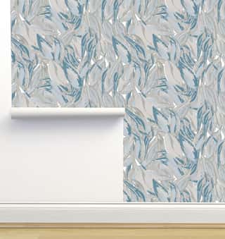 Brushy Leaves Blue Wallpaper by Monor Designs