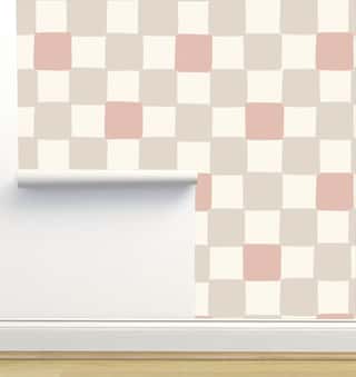Freehand Checkers Pink Bone on Cream by Hummbird Creative