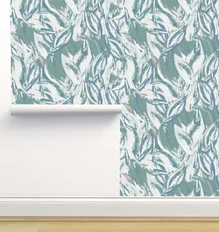 Brushy Leaves Teal Wallpaper by Monor Designs
