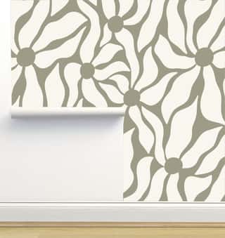 Funky Floral Cream on Sage by Hummbird Creative