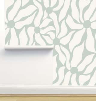Funky Floral Cream on Seafoam by Hummbird Creative