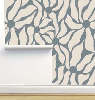 Funky Floral Light Bone on Slate Gray  by Hummbird Creative