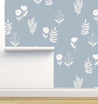 Garden Stamps Cream on Light Blue Large Scale by Hummbird Creative