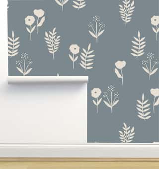 Garden Stamps Light Bone on Slate Gray Large Scale by Hummbird Creative