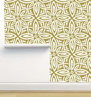 Geometric Blossoms Cream on Gold by Hummbird Creative