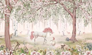 Unicorn Forest Green Wall Mural