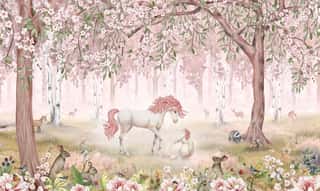 Unicorn Forest Pink Wall Mural