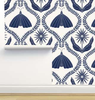 Moth Floral Navy on Cream by Hummbird Creative