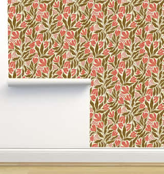 Nadine Olive and Dark Pink Wallpaper by Amy MacCready