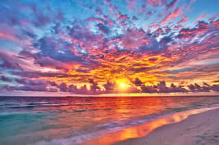 Colorful Sunset Over Ocean On Maldives Wall Mural