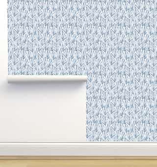 Fan Palms Scallowed Indigo Blue Wallpaper by Erin Kendal
