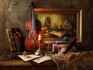 Still Life With Violin and Painting Wall Mural