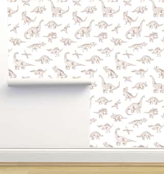 Dinosaurs in Warm Taupe Wallpaper by Erin Kendal
