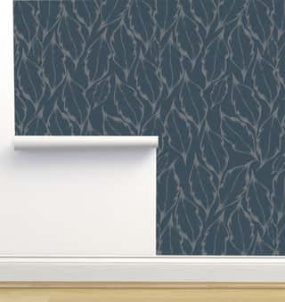 Swaing Leaves Navy Wallpaper by Monor Designs