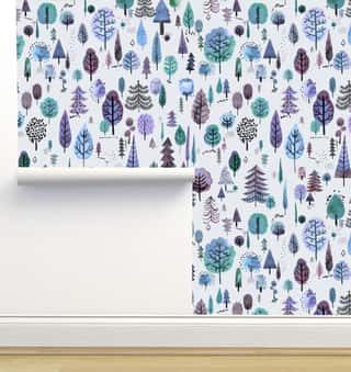 Colorful School Kids Trees Blue Wallpaper by Ninola Designs