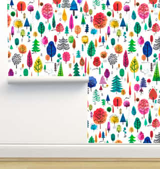 Colorful School Kids Trees Wallpaper by Ninola Designs