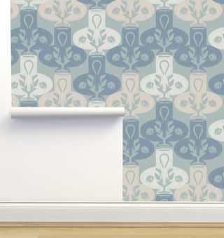 Vase Damask Shade of Blue Wallpaper by Monor Designs