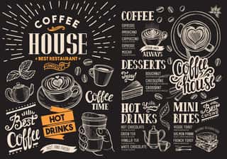 Coffee Restaurant Menu On Chalkboard  Vector Drink Flyer For Bar And Cafe  Design Template With Vintage Hand-drawn Food Illustrations  Wall Mural