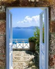 Beautiful Sea View From The Balcony  Santorini Island, Greece  Wall Mural