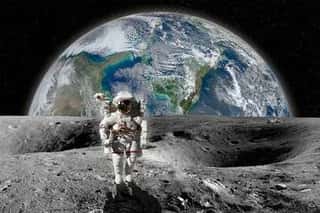 Astronaut On The Moon  Planet Earth In Background  Elements Of This Image Furnished By NASA Wall Mural