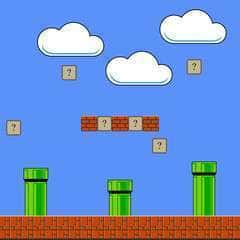 Old Game Background  Classic Arcade Design With Pipe And Brick Wall Mural