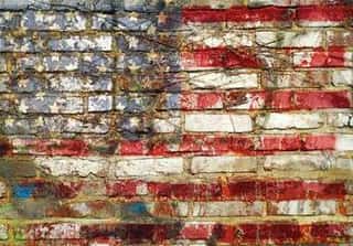 Grungy American Flag On Weathered Brick Wall, Fictional Design Wall Mural