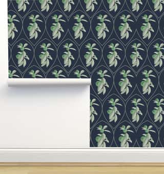 Damask Lyme Navy Wallpaper by Monor Designs