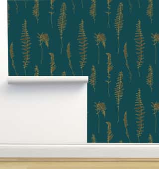 Gold Green Fern Wallpaper by Julia Schumacher