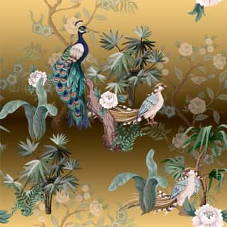 Seamless Pattern In Chinoiserie Style With Storks, Birds And Peonies  Vector, - Wall Mural