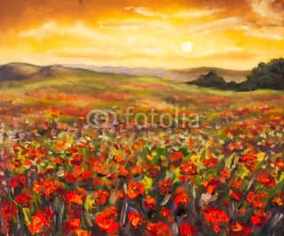 Colorful Field Of Red Poppies At Sunset Hand Made Oil Painting On Canvas  Impressionist Art  Wall Mural