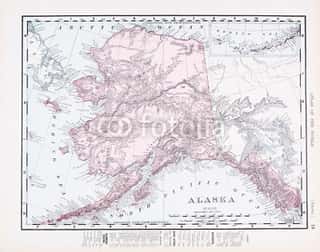 Antique Vintage Color Map Of Alaska, AK, United States, USA Wall Mural