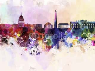 Washington DC Skyline In Watercolor Background Wall Mural