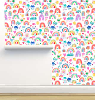 Lovely Rainbows Love Hearts Wallpaper by Ninola Designs