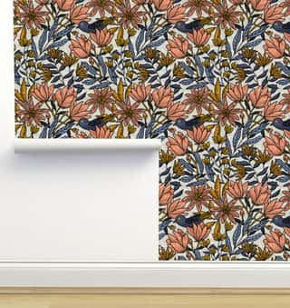 Fergus Pink, Blue and Beige Wallpaper by Amy MacCready