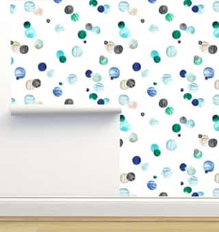 Polka Dots Watercolor Blue Wallpaper by Ninola Designs
