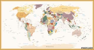 Highly Detailed Political World Map Vintage Colors Wall Mural