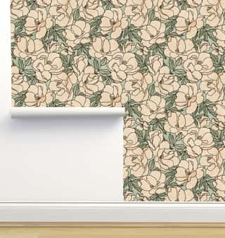 Floribunda Peach and Green Wallpaper by Amy MacCready